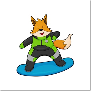 Fox as Snowboarder with Snowboard Posters and Art
